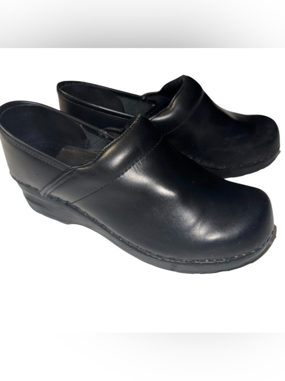 L.L.Bean Womens Black Leather Clogs Slip On Work Shoes 7.5M Comfort - Picture 3 of 7